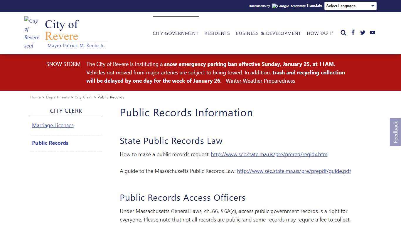 Public Records - City of Revere, Massachusetts